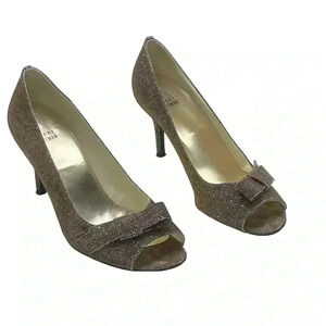 STUART WEITZMAN bow sparkle metallic shimmer peep toe heels size 9